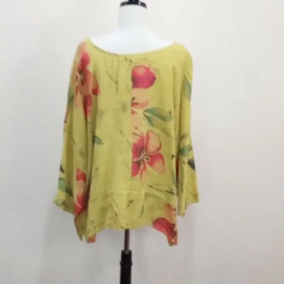 Claudia Collezioni Italy 100% Linen Lagenlook Floral Print Oversize Blouse - XL - Picture 6 of 9